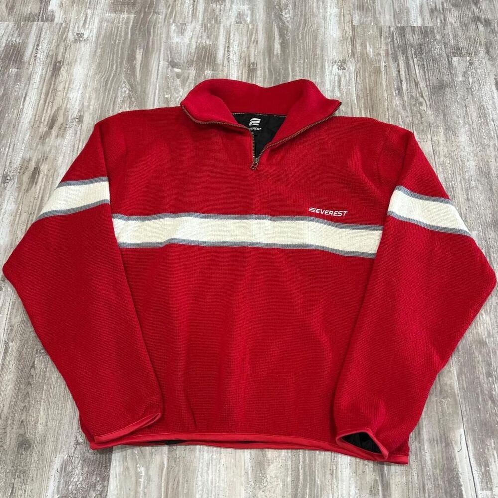 Everest Men's red + white outdoor outerwear winter wear quarter zip sweatshirt